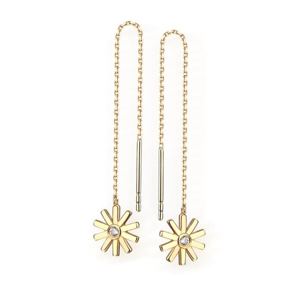 Starburst Diamond 14K (or 18k upon request) Yellow Gold Threader Earrings - Picture 1 of 4